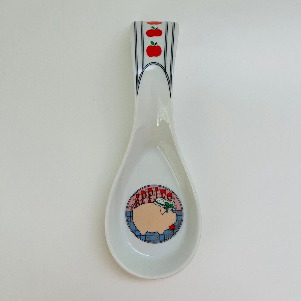 GEORGE GOOD 1986 Pig With A Bonnet "APPLES" Spoon Rest